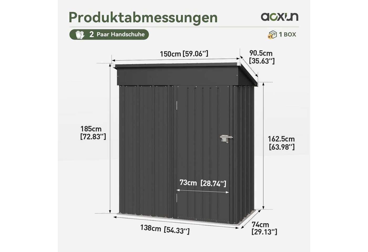 AOXUN Gerätehaus mit Metall 150x91x185cm, Inklusive Bodenrahmen, Schwarz, BxT: 150x88 cm, (1 St), Haken oder Aufbewahrungssysteme anbringen, um Dinge zu organisieren. Bild 5