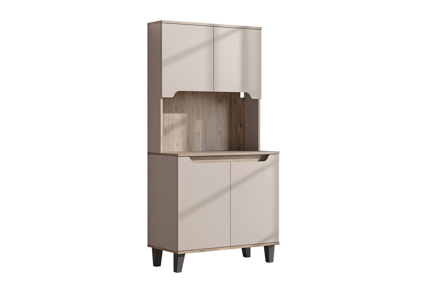 Roomart Küchenbuffet DEFNE mit Nische Kaffeebar Mikrowellenschrank Vorratsschrank, 5 Farben Offene Nische für Kaffeemaschine, 4 Türfächer