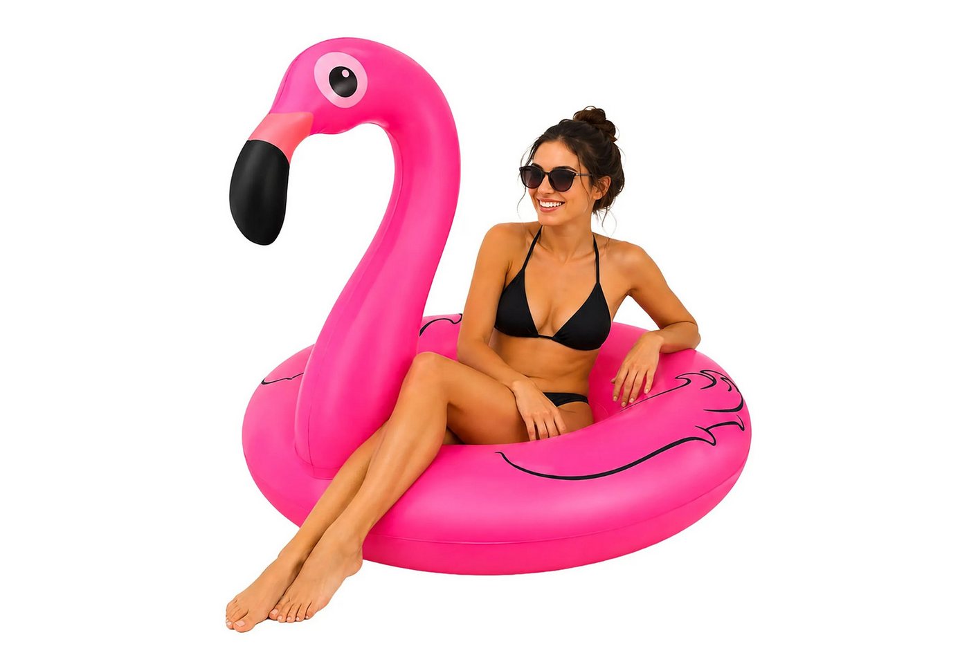 Trizand Luftkissen Schwimmring Schwimmreifen Flamingo, Spar-Set, 1-tlg., Ø 102 cm auffällig, 102 cm, bis 150 kg, Kunststoff, Flamingo-Design Bild 4