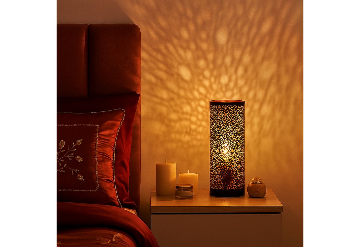 Marrakesch Orient & Mediterran Interior Nachttischlampe Orientalische Tischlampe Naziha Lampe aus Metall in Schwarz-Gold 30 cm, Handarbeit Bild 3