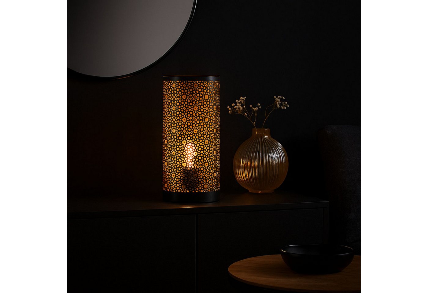 Marrakesch Orient & Mediterran Interior Nachttischlampe Orientalische Tischlampe Naziha Lampe aus Metall in Schwarz-Gold 30 cm, Handarbeit Bild 4
