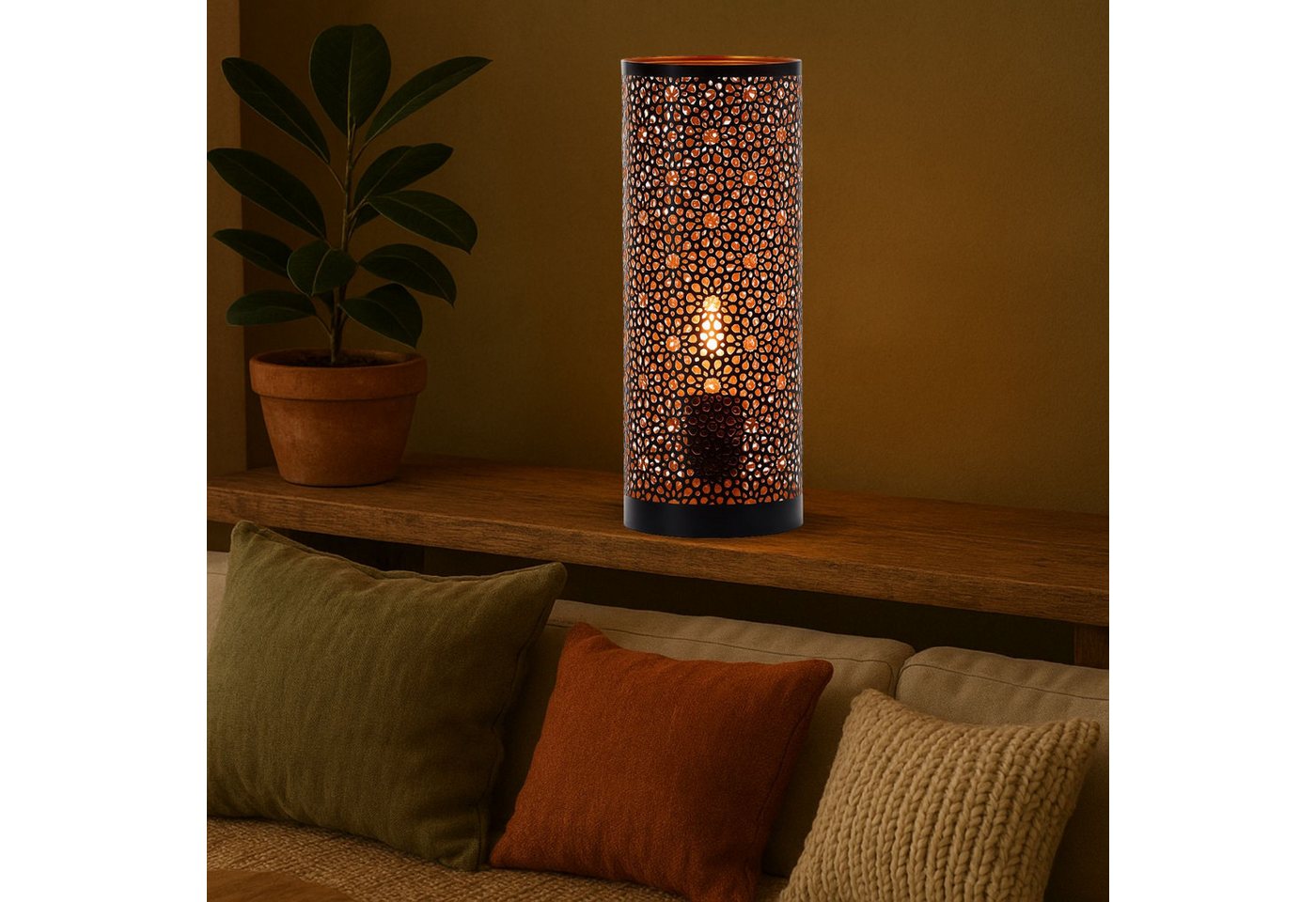 Marrakesch Orient & Mediterran Interior Nachttischlampe Orientalische Tischlampe Naziha Lampe aus Metall in Schwarz-Gold 30 cm, Handarbeit Bild 5