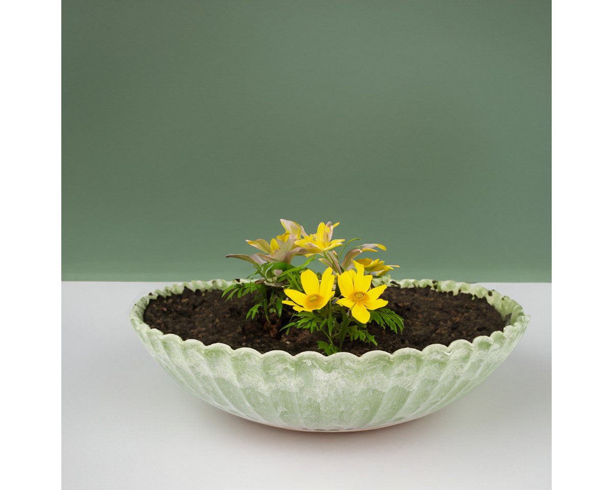 matches21 HOME & HOBBY Blumentopf Pflanzschale für draussen Dekoschale rund grün marmoriert 22 cm (1 St), Blumen-Schale als wetterfeste Friedhof-Schale Grab-Schmuck Grabschale