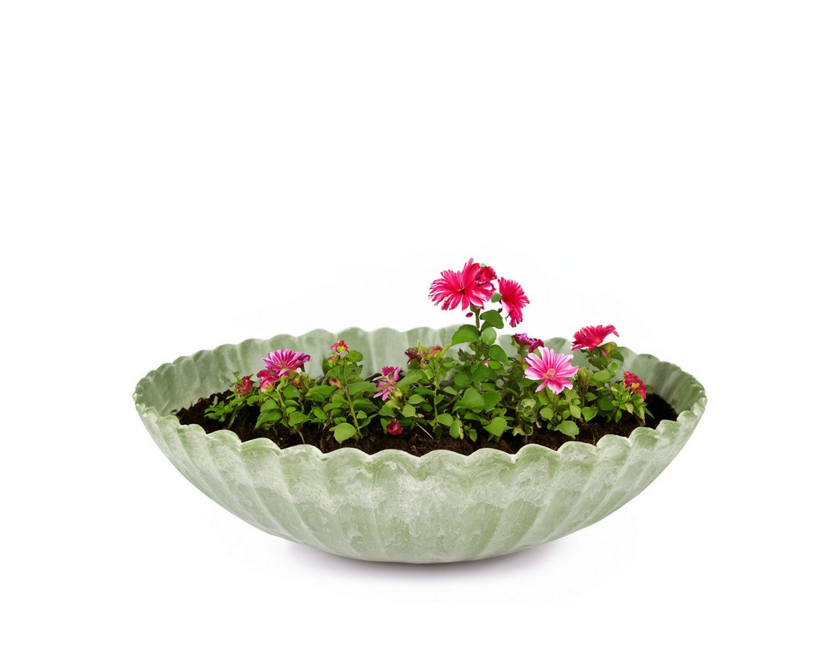 matches21 HOME & HOBBY Blumentopf Pflanzschale für draussen Dekoschale rund grün marmoriert 22 cm (1 St), Blumen-Schale als wetterfeste Friedhof-Schale Grab-Schmuck Grabschale Bild 3