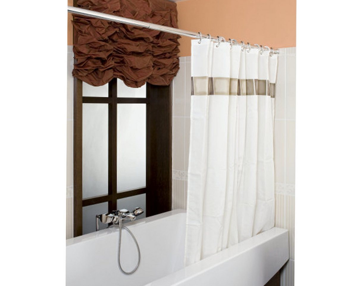 Ekershop Duschvorhangstange Alu Weiß Duschstange 125 - 220 cm Teleskopstange Klemmstange, Ø 20 mm, ausziehbar, kürzbar, geklebt, Aluminium, für Duschvorhang ohne Duschvorhangringe, Antirutsch Pet, ohne Bohren