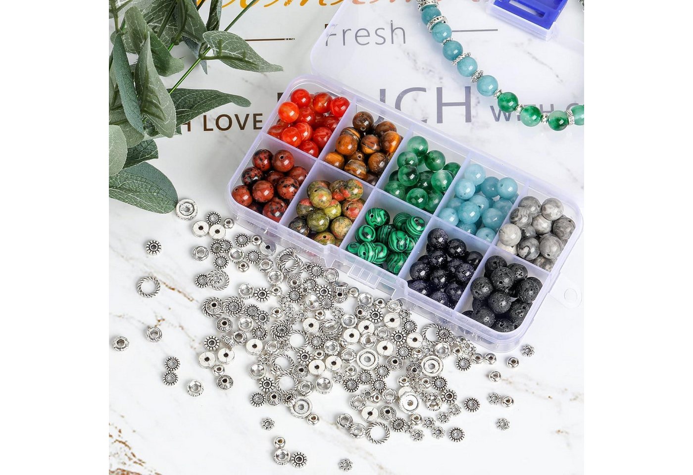 LuxusKollektion Bastelperlen Edelstein Perlen Set 200 Stück 8mm Schmuck Basteln mit Zwischenperlen Bild 3