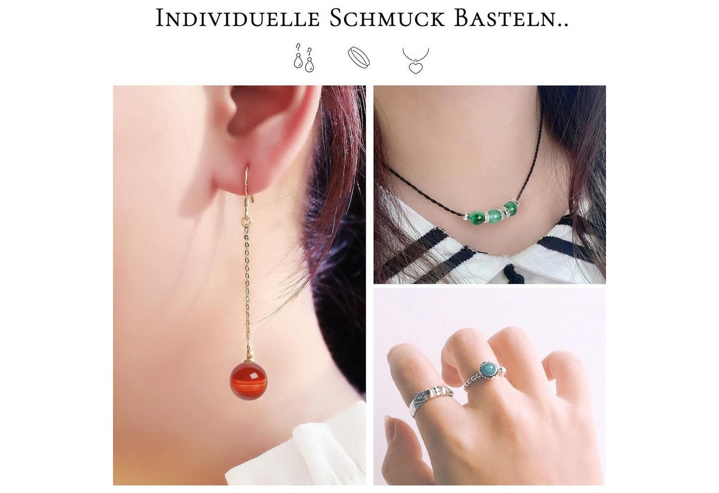 LuxusKollektion Bastelperlen Edelstein Perlen Set 200 Stück 8mm Schmuck Basteln mit Zwischenperlen Bild 4