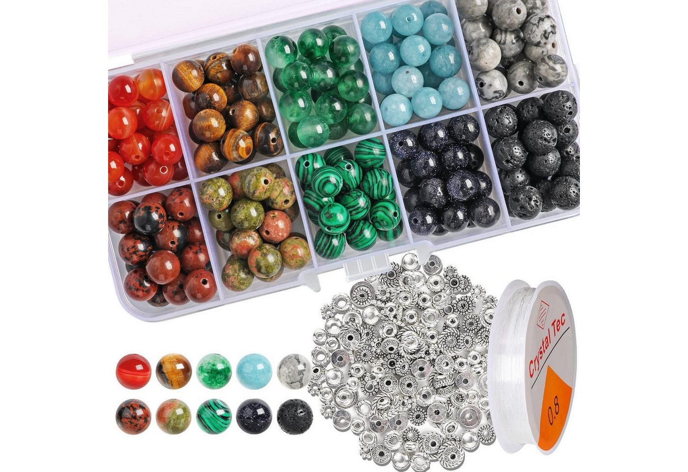 LuxusKollektion Bastelperlen Edelstein Perlen Set 200 Stück 8mm Schmuck Basteln mit Zwischenperlen Bild 5