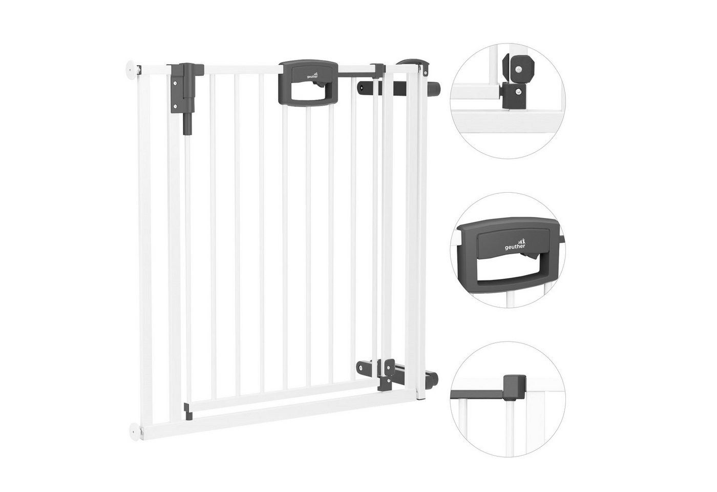 Geuther Türschutzgitter Treppenschutzgitter Easylock 84,5-92,5 cm in Weiß mit Zusatzklemmen, Treppenschutzgitter zum Klemmen - inkl. Türstopper Bild 5
