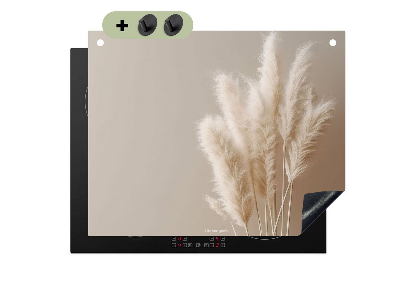 KitchenYeah Küchenrückwand Pampasfedern - Beige - Pampasgras - Trockenblumen, (1-tlg), Herdabdeckplatten Ceranfeld, Induktionsschutz, Spritzschutz, 65x55 cm