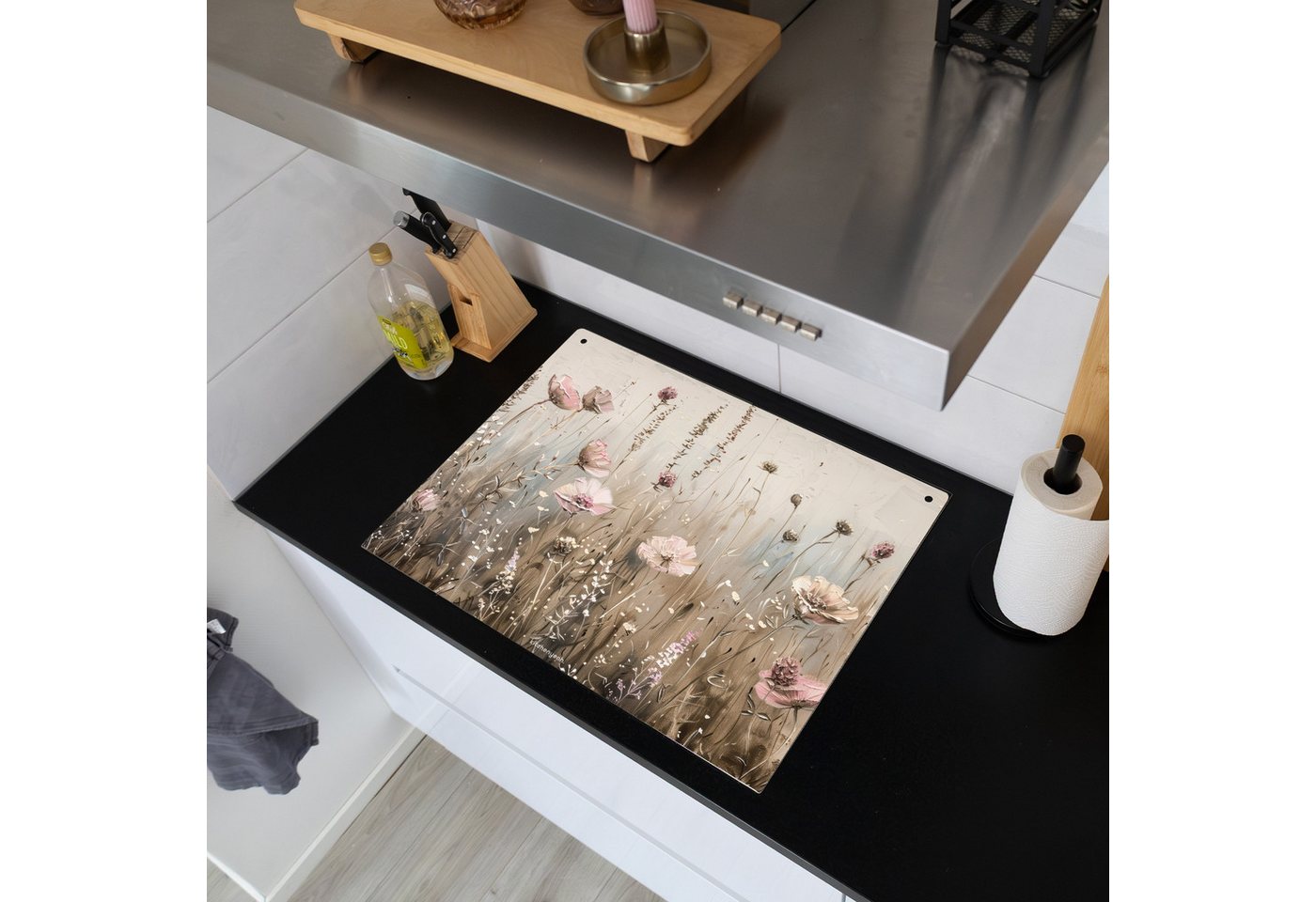 KitchenYeah Küchenrückwand Blumen - Beige - Trockenblumen, (1-tlg), Abdeckplatte für Ceranfeld, Herd Inductionsmatte, 71x52 cm Bild 2