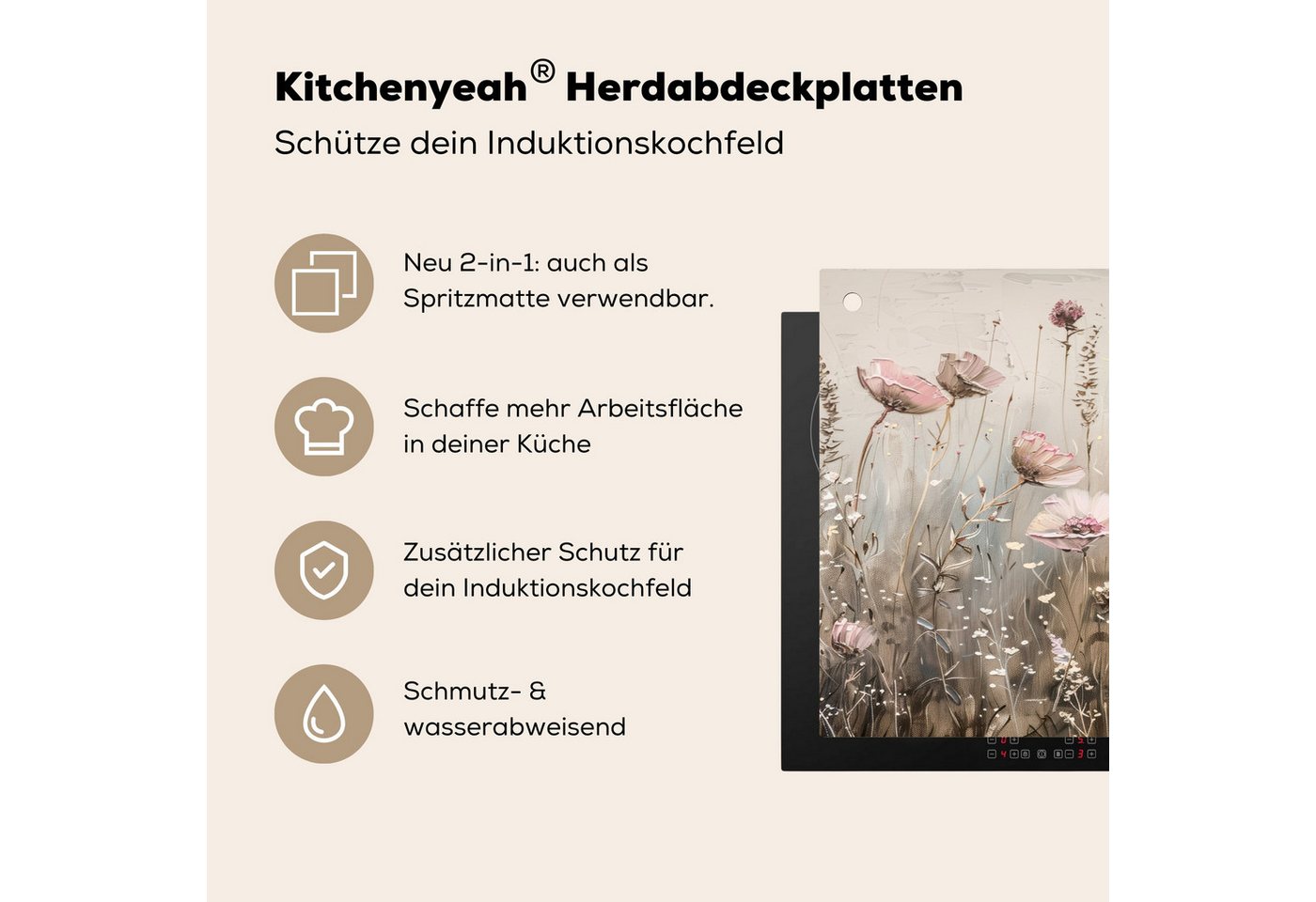 KitchenYeah Küchenrückwand Blumen - Beige - Trockenblumen, (1-tlg), Abdeckplatte für Ceranfeld, Herd Inductionsmatte, 71x52 cm Bild 3