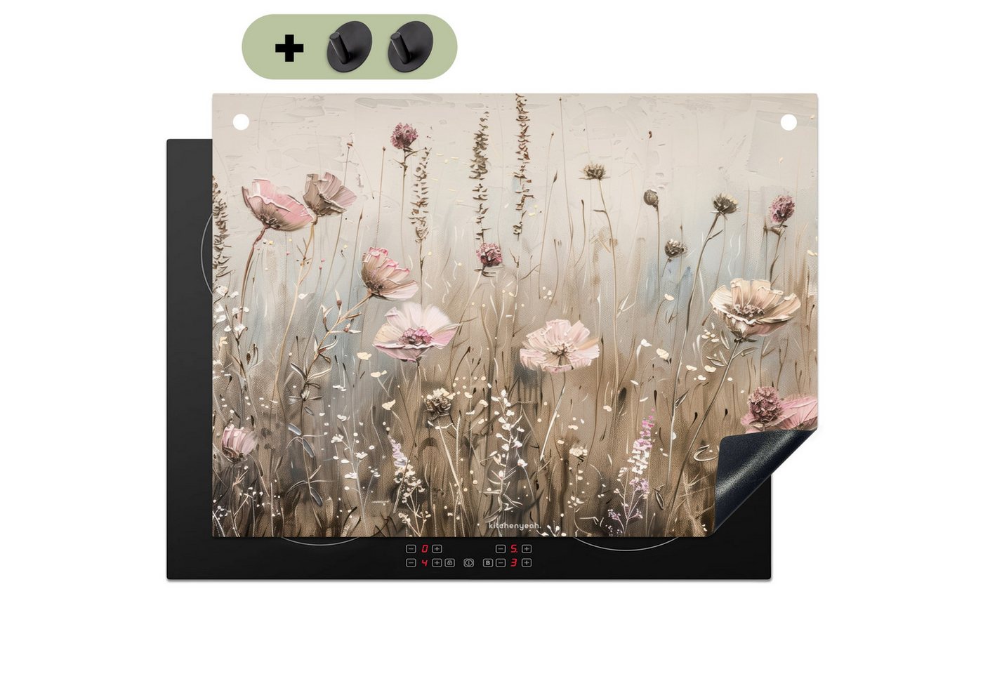 KitchenYeah Küchenrückwand Blumen - Beige - Trockenblumen, (1-tlg), Abdeckplatte für Ceranfeld, Herd Inductionsmatte, 71x52 cm Bild 4