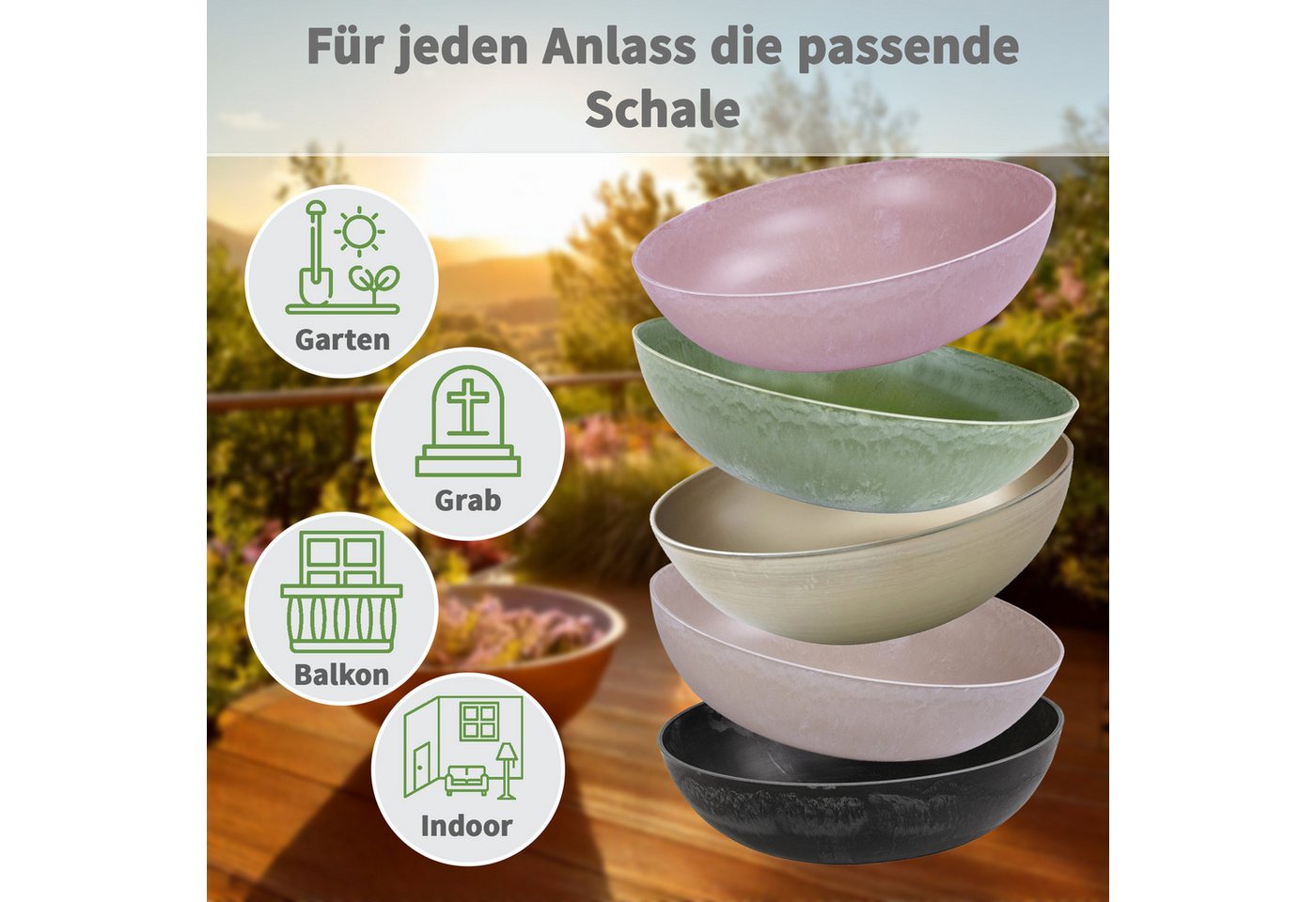 matches21 HOME & HOBBY Blumentopf Runde bauchige 20 cm Pflanzschale für draussen, sand marmoriert (2 St), Wetterfeste Blumen-Schale als moderne Gartendeko Grabschmuck