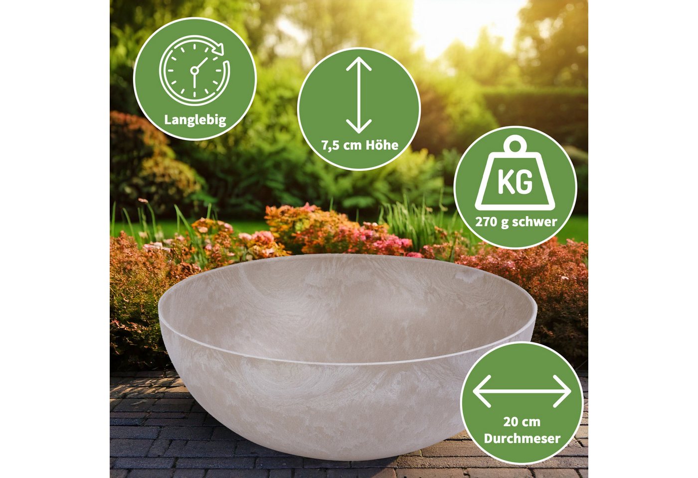 matches21 HOME & HOBBY Blumentopf Runde bauchige 20 cm Pflanzschale für draussen, sand marmoriert (2 St), Wetterfeste Blumen-Schale als moderne Gartendeko Grabschmuck Bild 2