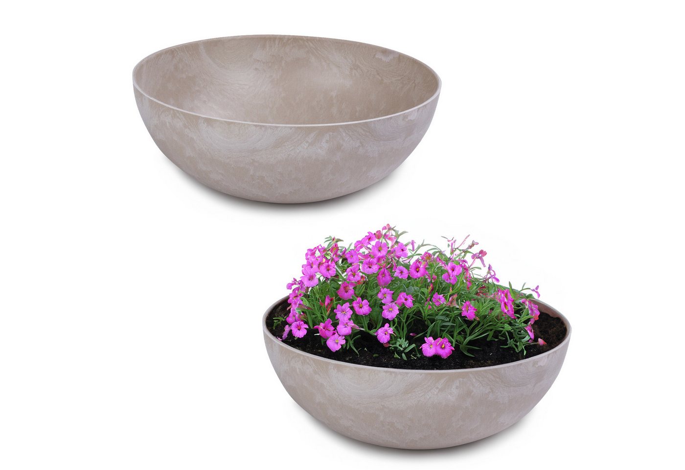matches21 HOME & HOBBY Blumentopf Runde bauchige 20 cm Pflanzschale für draussen, sand marmoriert (2 St), Wetterfeste Blumen-Schale als moderne Gartendeko Grabschmuck Bild 5