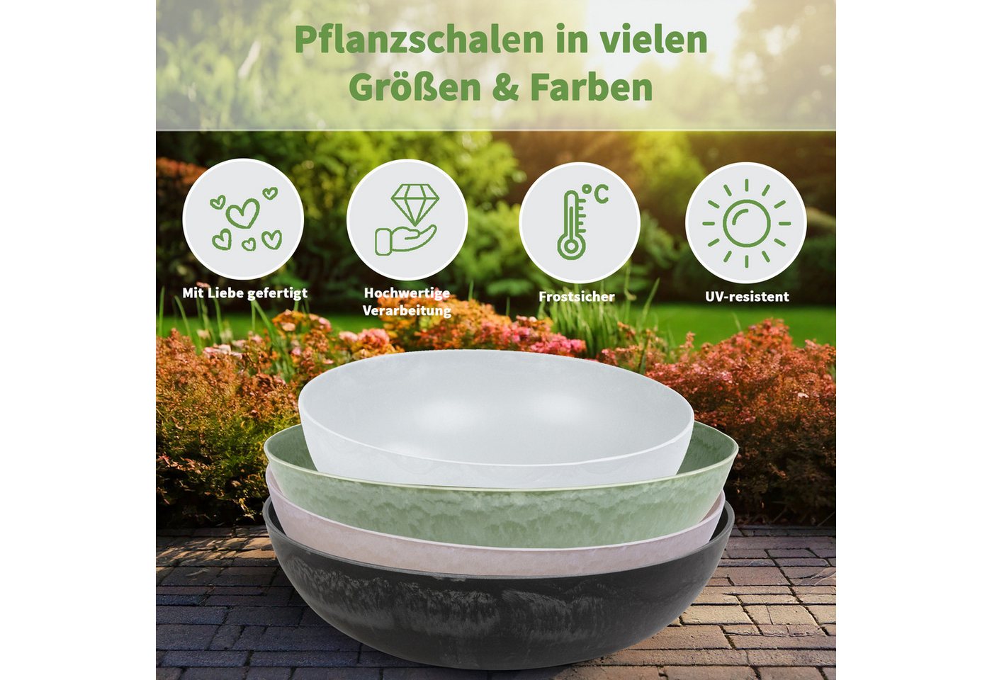 matches21 HOME & HOBBY Blumentopf Runde bauchige 25 cm Pflanzschale für draussen, schwarz marmoriert (2 St), Wetterfeste Blumen-Schale als moderne Gartendeko Grabschmuck Bild 5
