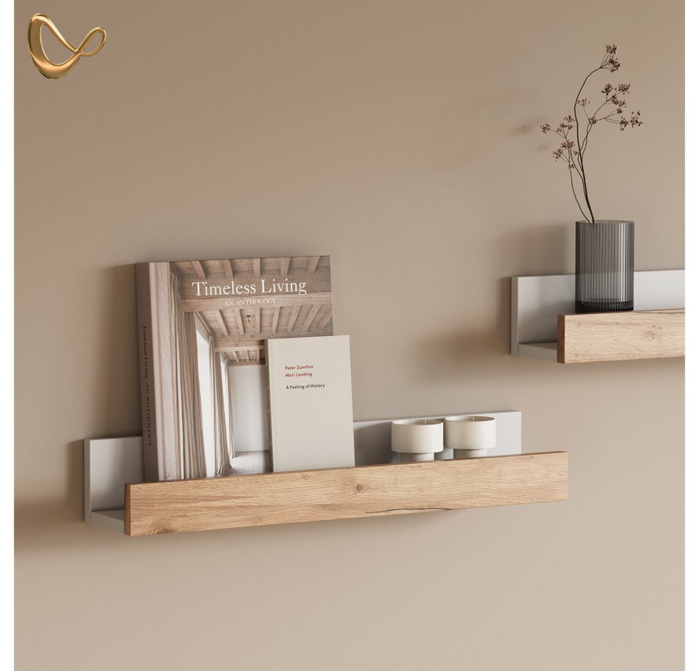 Livinity® Bücherregal Lorena, Weiß/Goldkraft Eiche, 60 x 10 cm 2er Set, 2-tlg.