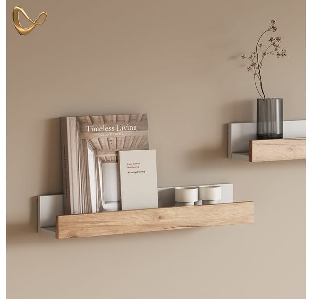 Livinity® Bücherregal Lorena, Weiß/Goldkraft Eiche, 60 x 10 cm 2er Set, 2-tlg.