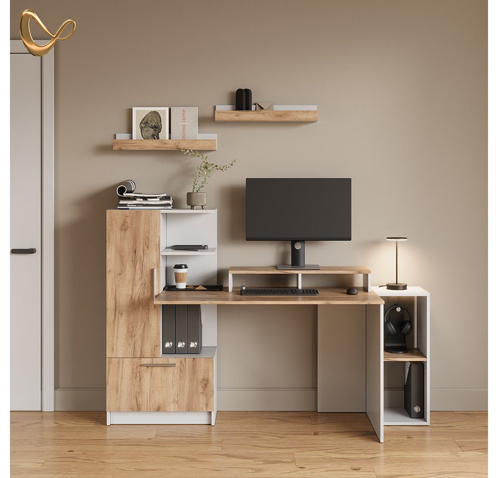 Livinity® Bücherregal Lorena, Weiß/Goldkraft Eiche, 60 x 10 cm 2er Set, 2-tlg. Bild 4