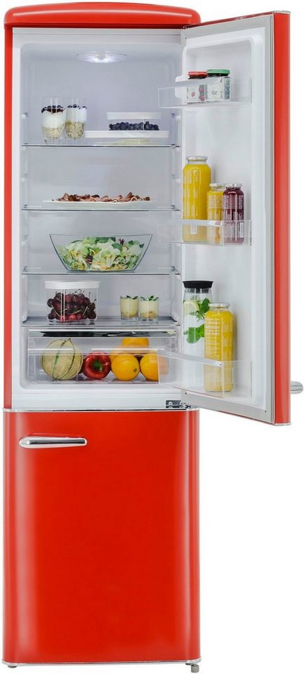 exquisit Kühl-/Gefrierkombination RKGC250-70-H-160E rot, 181 cm hoch, 55 cm breit, 244 L Volumen, 4 Sterne Gefrieren Bild 2