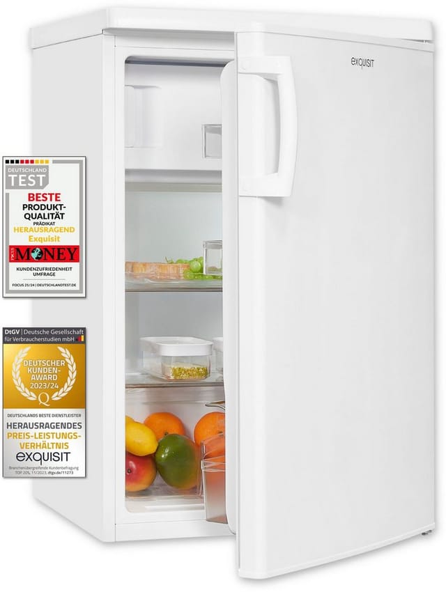 exquisit Kühlschrank KS16-4-HE-040D weiss, 85 cm hoch, 55 cm breit, 109 Liter Nutzinhalt, stufenlose Temperaturregelung, 4 Sterne