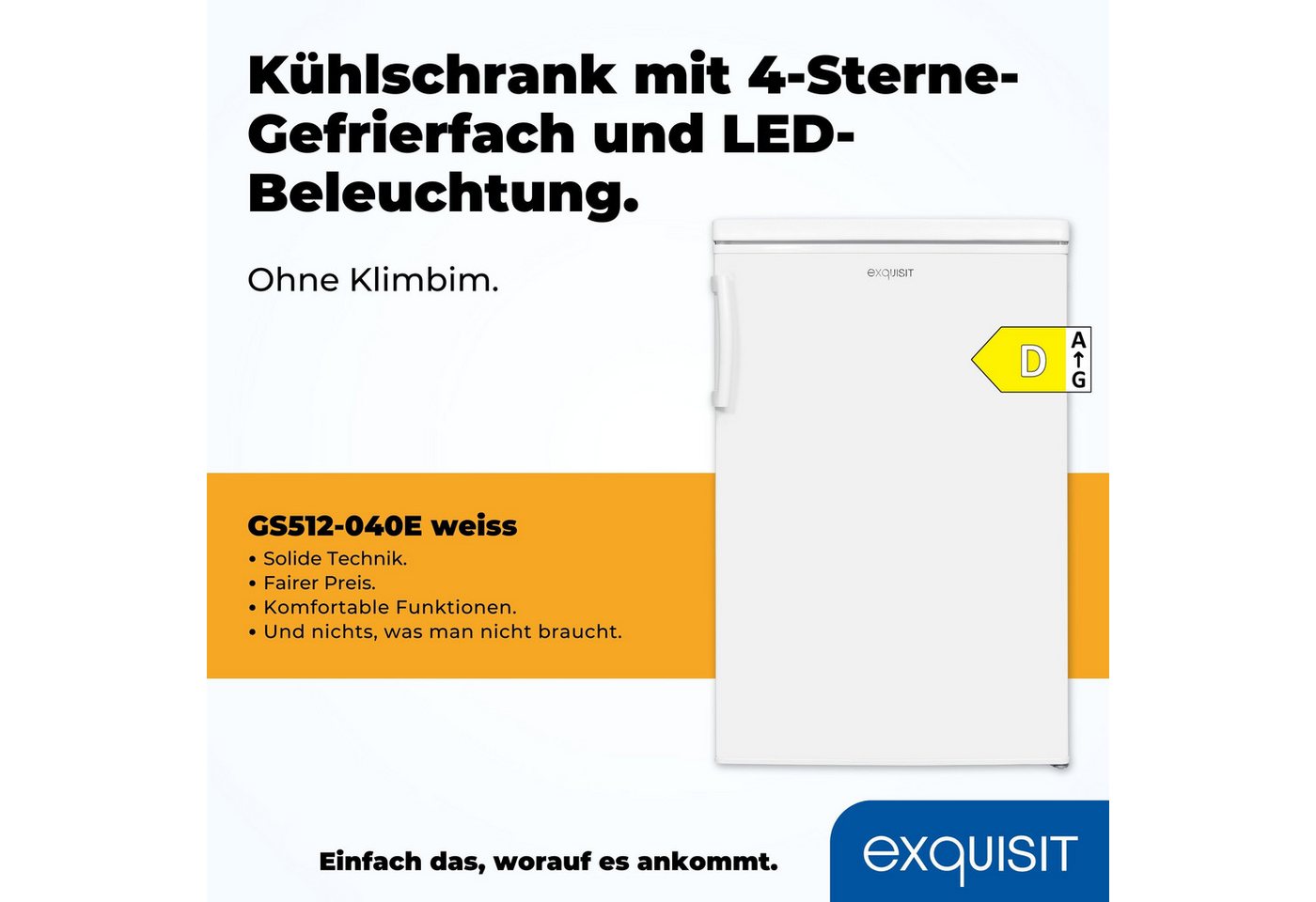 exquisit Kühlschrank KS16-4-HE-040D weiss, 85 cm hoch, 55 cm breit, 109 Liter Nutzinhalt, stufenlose Temperaturregelung, 4 Sterne Bild 5