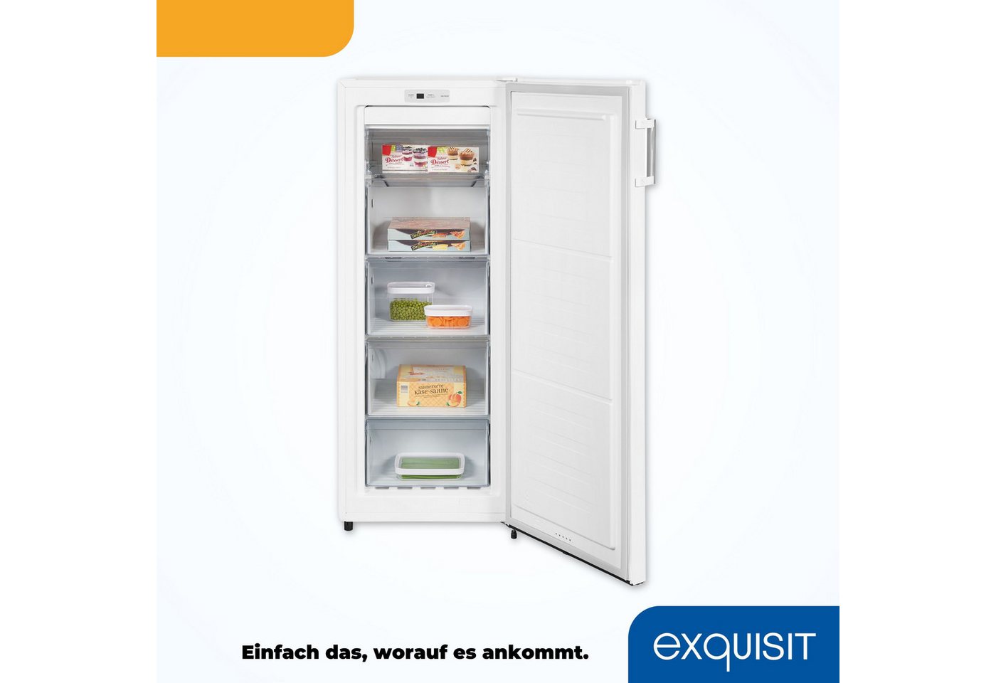 exquisit Gefrierschrank GS231-NF-H-010E weiss, 143,4 cm hoch, 56 cm breit, 4*-Gefrierschrank No Frost mit LED-Anzeige & praktischem Griff Bild 2