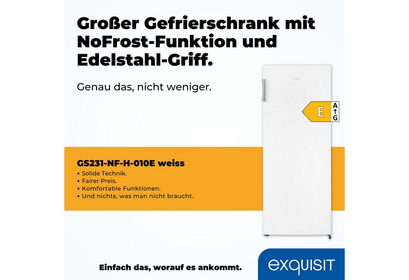 exquisit Gefrierschrank GS231-NF-H-010E weiss, 143,4 cm hoch, 56 cm breit, 4*-Gefrierschrank No Frost mit LED-Anzeige & praktischem Griff Bild 3