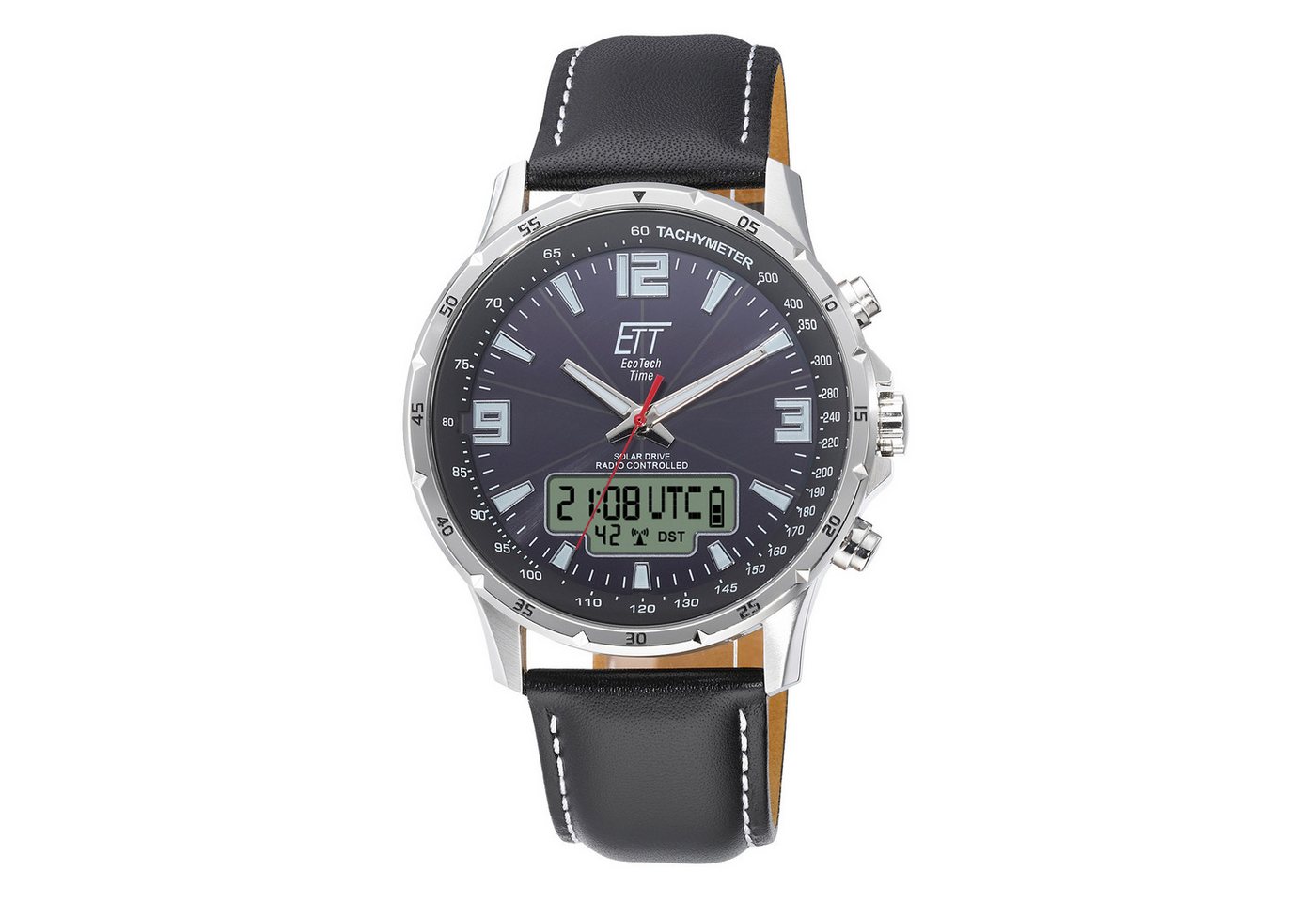ETT Funk-Multifunktionsuhr Professional WorldTimer EGS-11550-21L, Armbanduhr, Solar, Herrenuhr, Lederarmband, analog, digital, Tag Bild 2