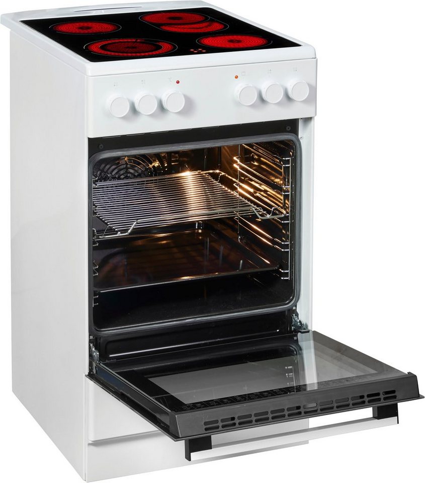 Amica Elektro-Standherd SHC 903 021 W, mit Teleskopauszug nachrüstbar, Steam Clean, Kompakter Kochkomfort für den täglichen Küchenalltag