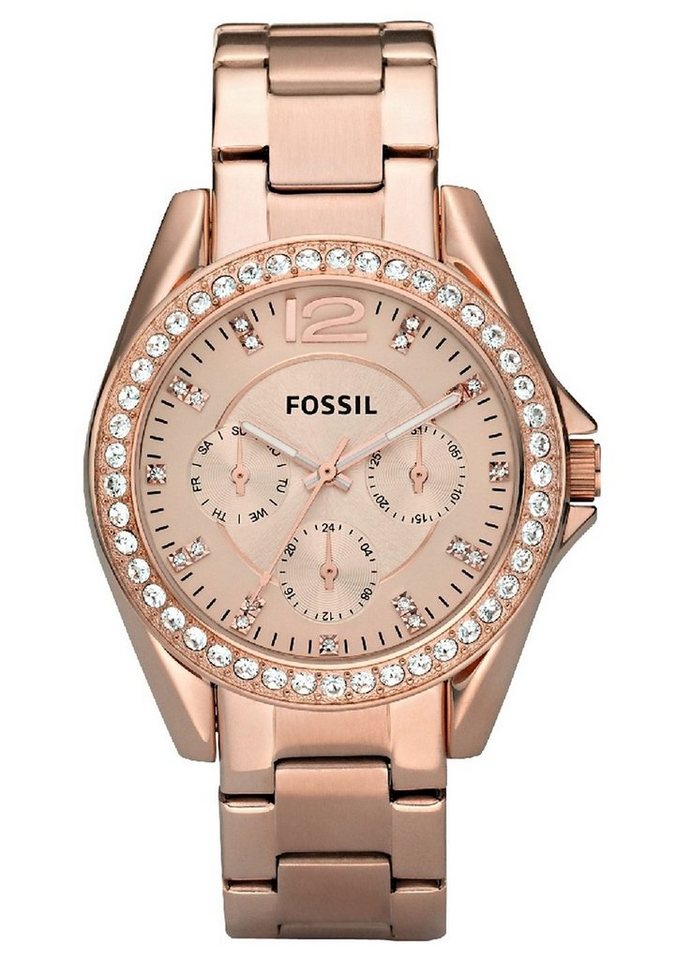 Fossil Multifunktionsuhr RILEY ES2811, Quarzuhr, Armbanduhr, Damenuhr, Datum, Edelstahlarmband, Glassteine Bild 4