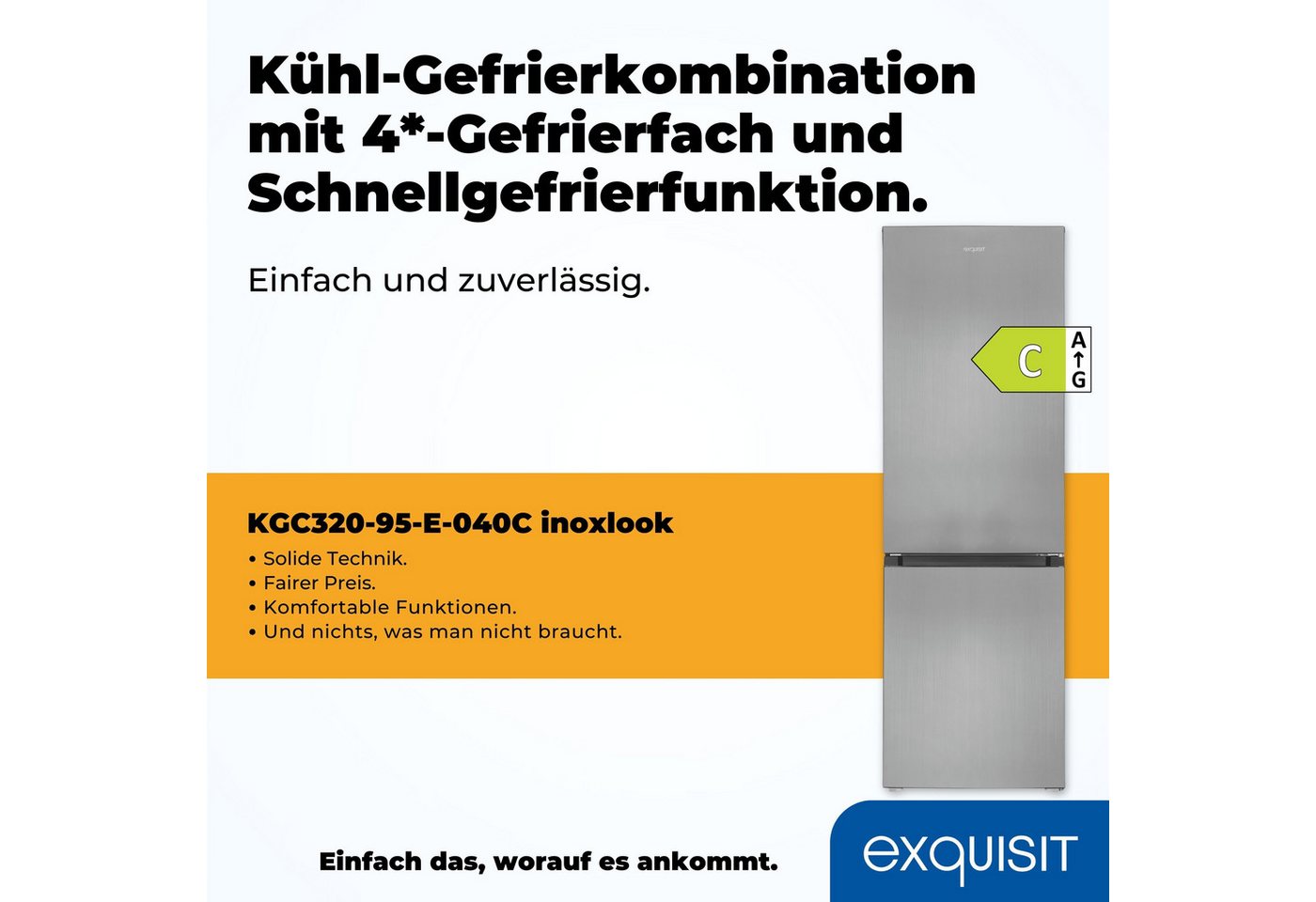 exquisit Kühl-/Gefrierkombination KGC320-95-E-040C, 185,8 cm hoch, 60 cm breit, 315 Liter Nutzinhalt, Elektronische Steuerung Bild 2