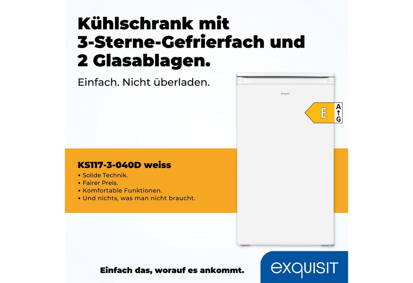 exquisit Kühl-/Gefrierkombination KS117-3-040D weiss, 85 cm hoch, 48 cm breit, Energieeffizienzklasse D, 81 Liter Nutzinhalt Bild 3