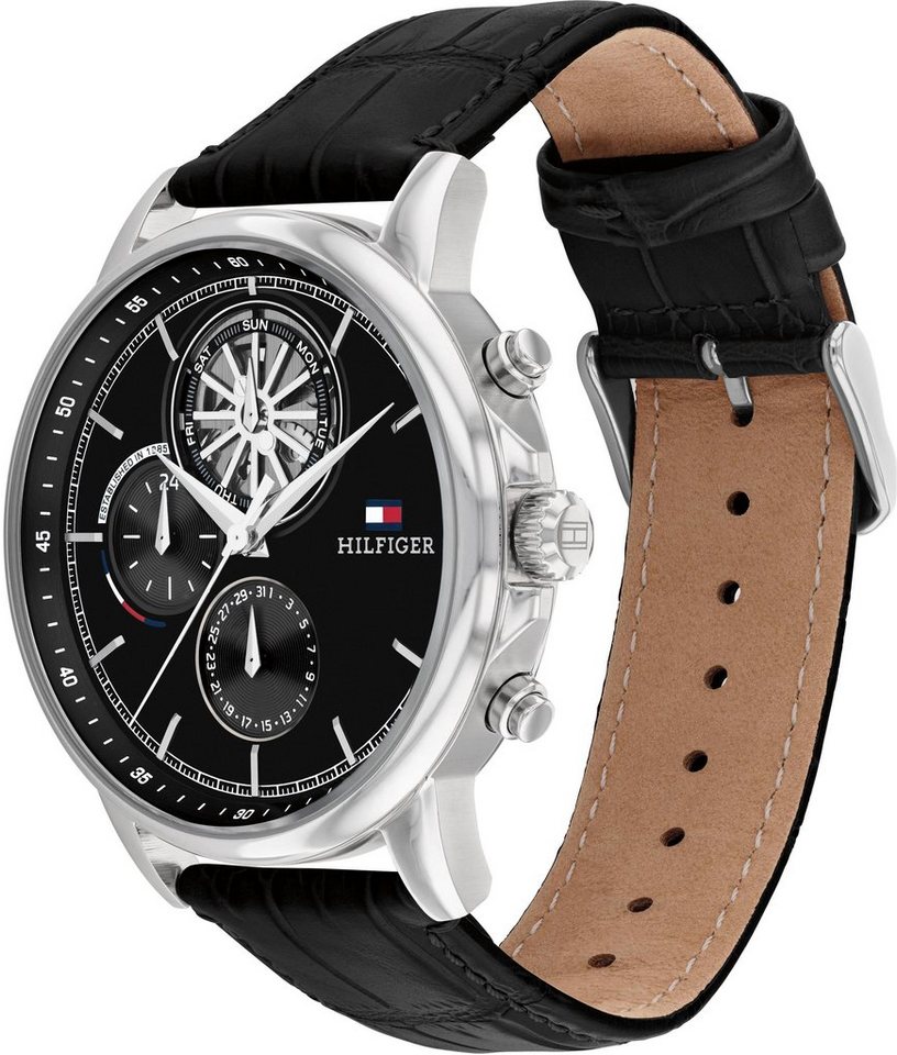 Tommy Hilfiger Multifunktionsuhr STEWART 1710605, Quarzuhr, Armbanduhr, Herrenuhr, Datum, Lederarmband