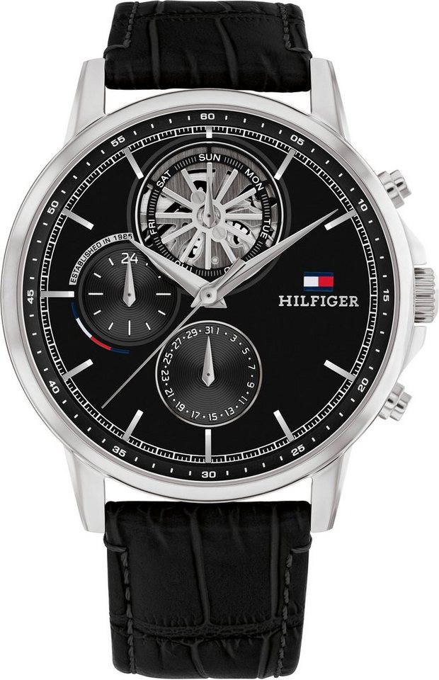 Tommy Hilfiger Multifunktionsuhr STEWART 1710605, Quarzuhr, Armbanduhr, Herrenuhr, Datum, Lederarmband Bild 2