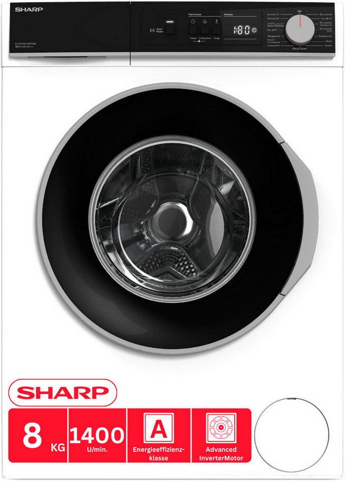 Sharp Waschmaschine ES-NFA814BW1NA-DE, 8 kg, 1400 U/min Bild 4
