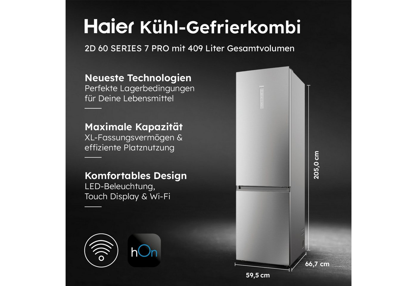 Haier Kühl-/Gefrierkombination Combi 2D 60 HDPW7620AANPK, 205 cm hoch, 59,5 cm breit, Absolut effizient: Nur 92 kWh jährlicher Energieverbrauch Bild 2