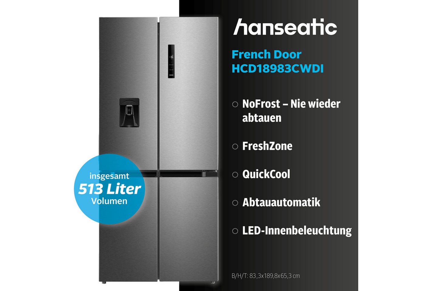 Hanseatic Multi Door HCD18983CWDI, 189,8 cm hoch, 83,3 cm breit, inkl. 3 Jahre Herstellergarantie Bild 3