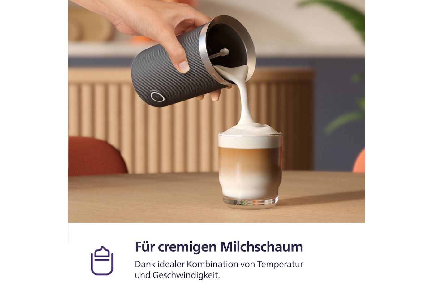 PHILIPS baristina Milchaufschäumer BAR311, Antihaftbeschichtung, leichte Reinigung, warmer und kalter Milchschaum, 120 ml Fassungsvermögen