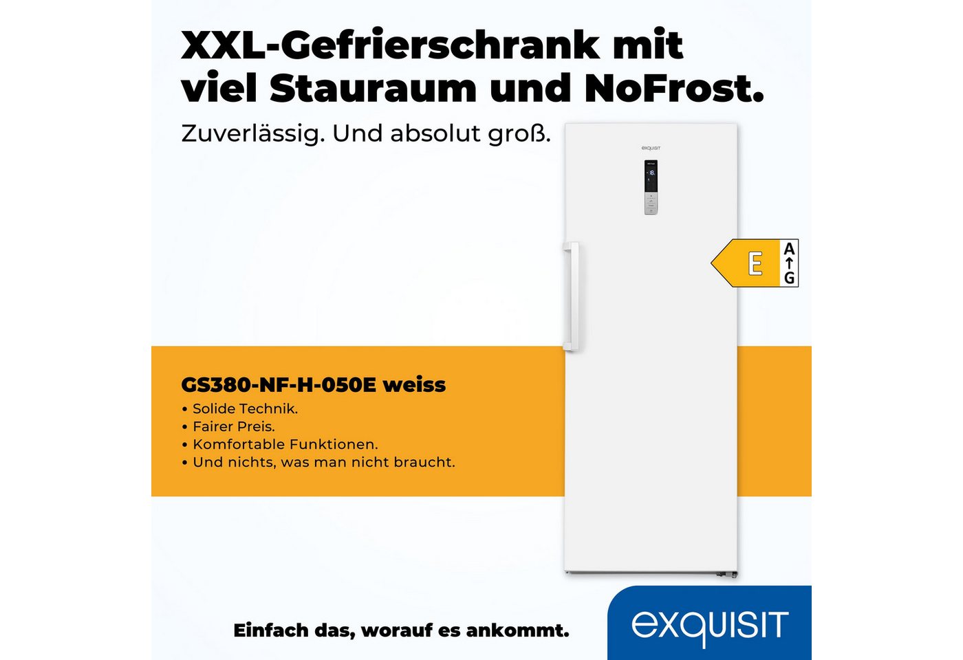 exquisit Gefrierschrank GS380-NF-H-050E weiss, 185,5 cm hoch, 71 cm breit, 380 L Gefrierschrank: No-Frost, 4-Sterne & flexibel mit LED-Licht Bild 5