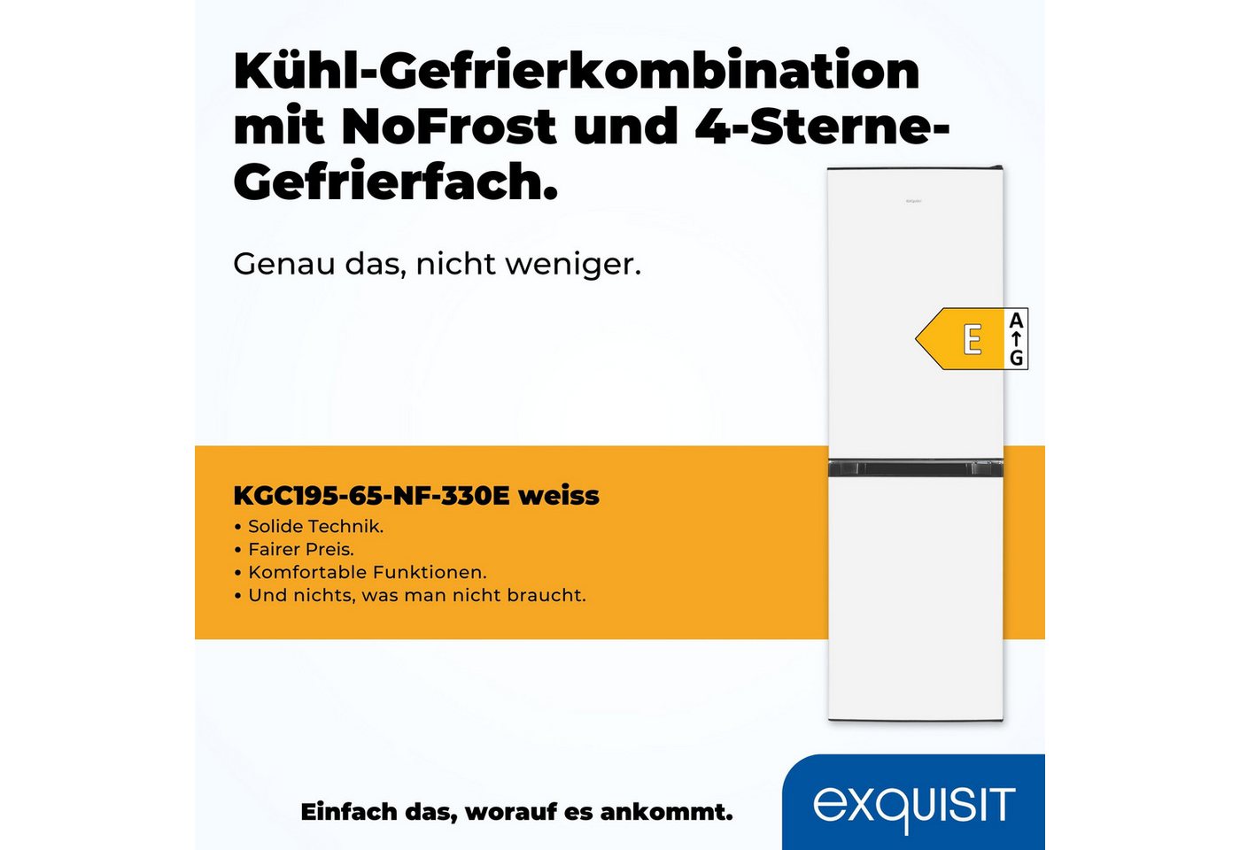 exquisit Kühl-/Gefrierkombination KGC195-65-NF-330E weiss, 157,5 cm hoch, 48,5 cm breit, 4-Sternefach Bild 4