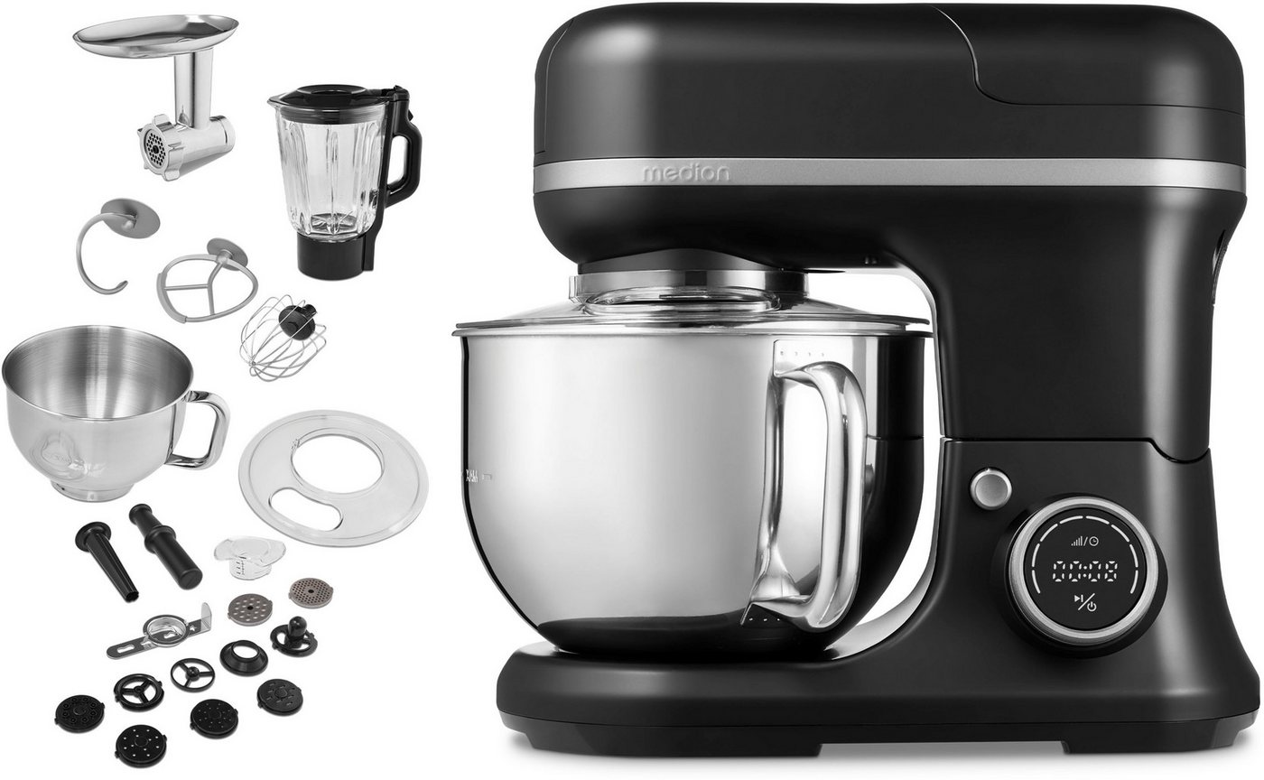 Medion® Küchenmaschine MD 18430, 1200 W, 5 l Schüssel, Mit umfangreichem Zubehör-Set, Mixeraufsatz, Fleischwolf-Aufsatz Bild 3