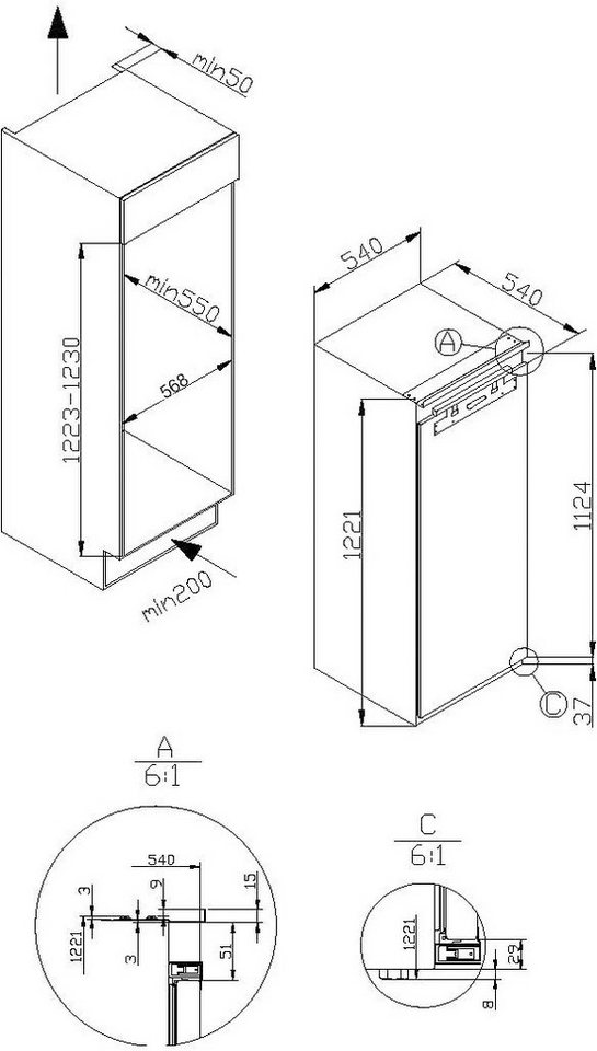 Amica Einbaukühlschrank EVKSX 352 241, 122,1 cm hoch, 54 cm breit, Einbaukühlschrank mit leiser Kühlung und klarer LED‑Übersicht Bild 5