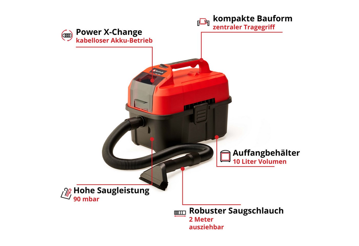 Einhell Nass-Trocken-Akkusauger TE-VC 18/10 Li, inkl. Akku 18V/4,0Ah und Ladegerät
