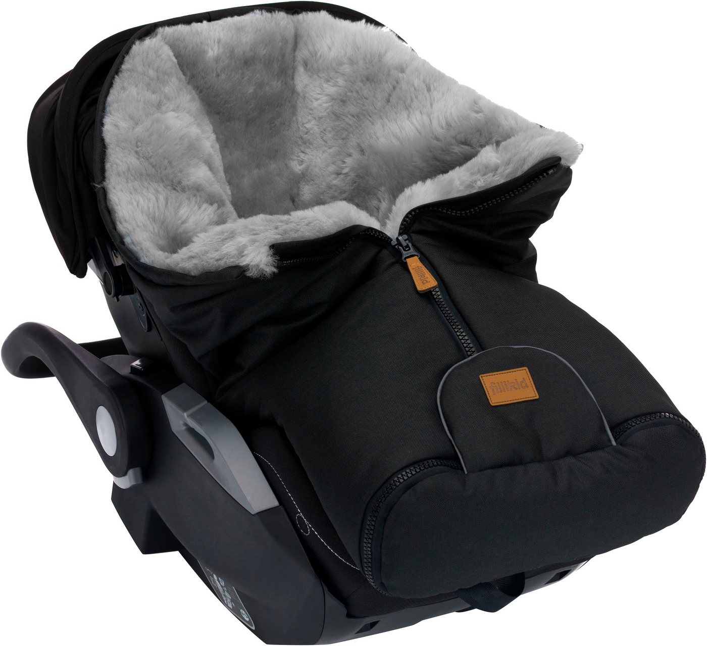 Fillikid Fußsack Pamir Alpina, schwarz, Lammfell grau, Winterfußsack, für Autositze Gr. 0 und Kinderwagen Bild 4
