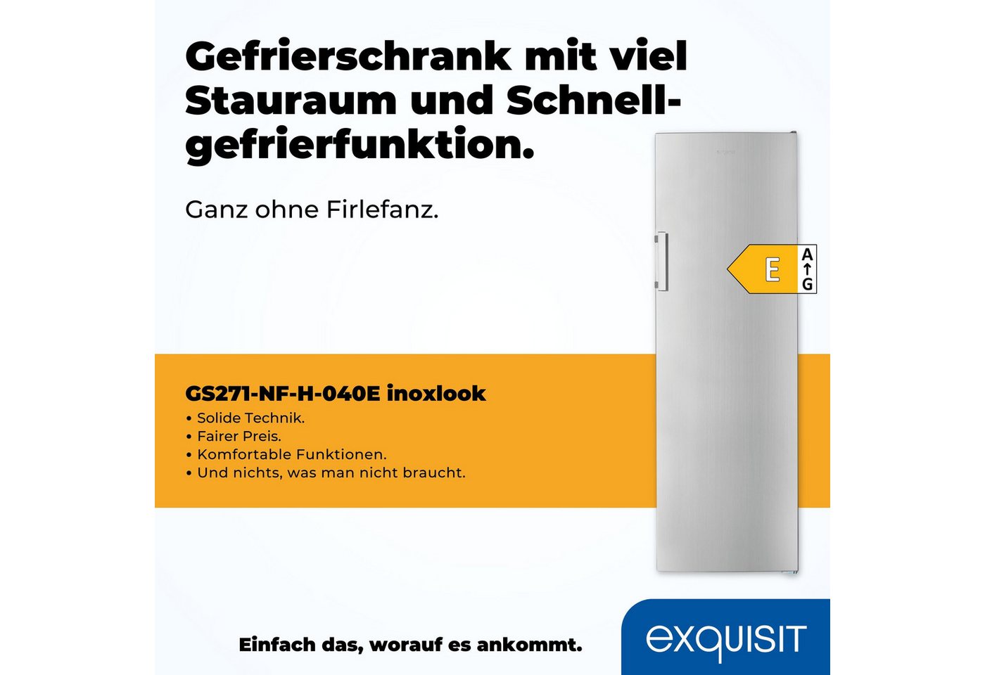 exquisit Gefrierschrank GS271--H-040E inoxlook, 171 cm hoch, 54,5 cm breit, 4*-Gefrierschrank No Frost mit LED-Anzeige & praktischem Griff Bild 5