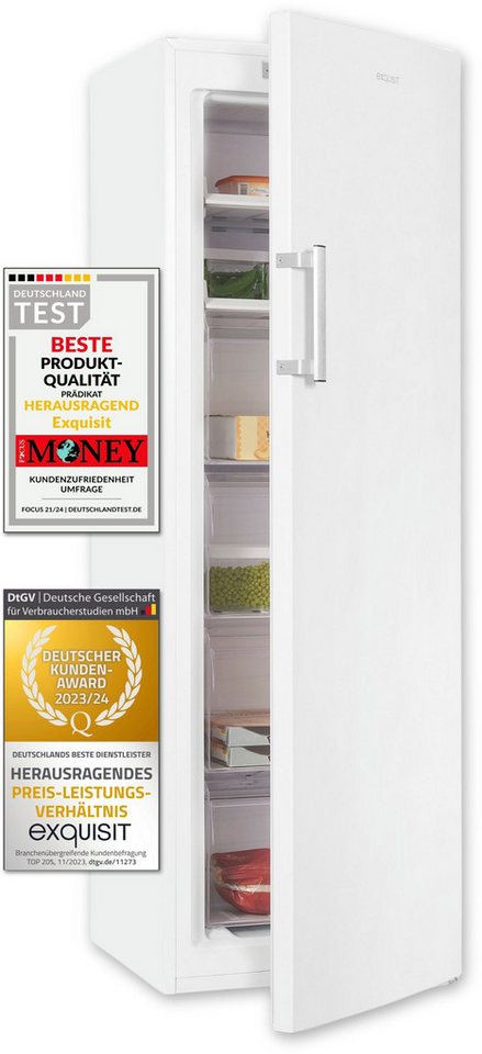 exquisit Gefrierschrank GS271--H-O40E weiss, 171 cm hoch, 54 cm breit, 4*-Gefrierschrank No Frost mit LED-Anzeige & praktischem Griff
