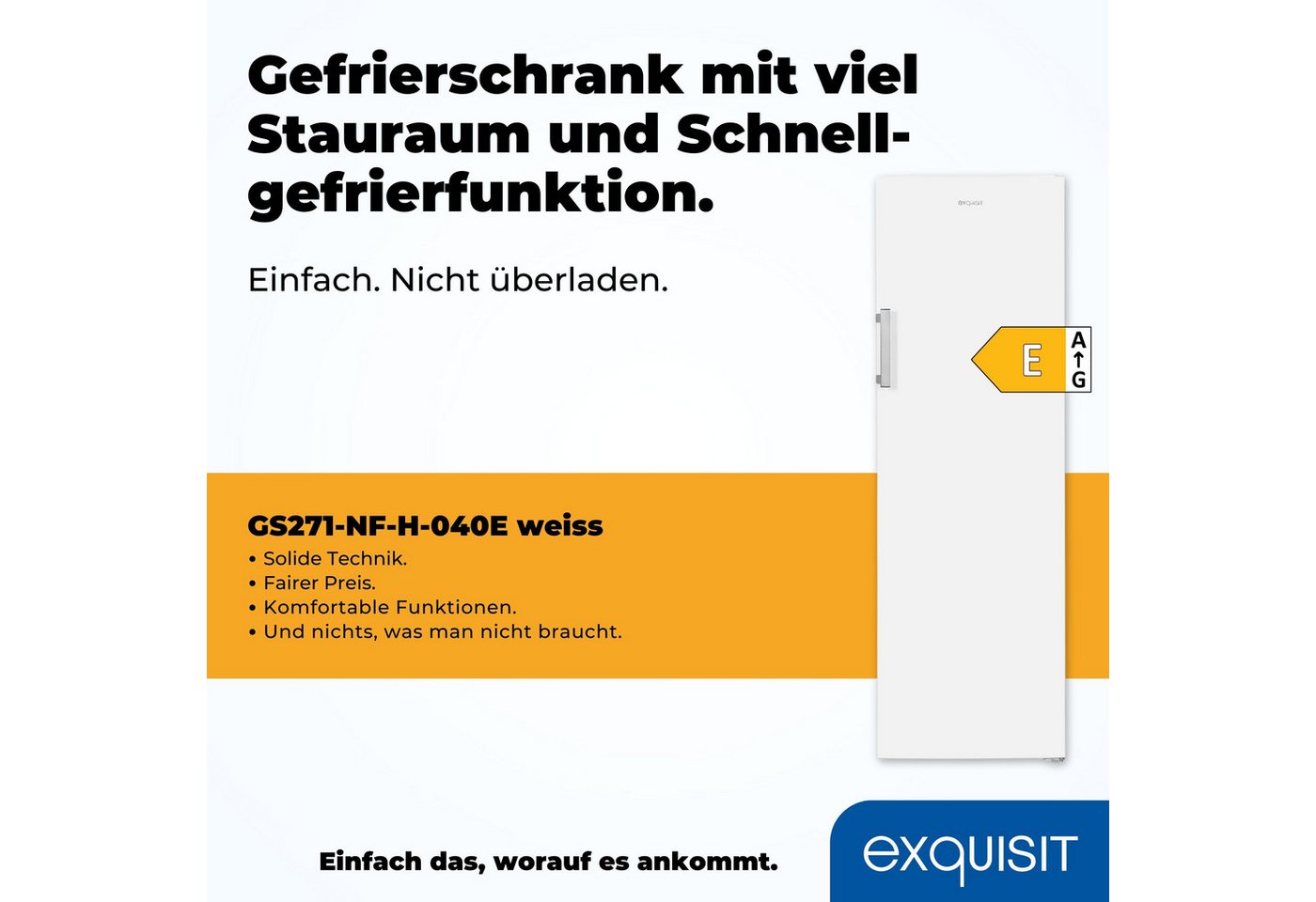 exquisit Gefrierschrank GS271--H-O40E weiss, 171 cm hoch, 54 cm breit, 4*-Gefrierschrank No Frost mit LED-Anzeige & praktischem Griff Bild 5