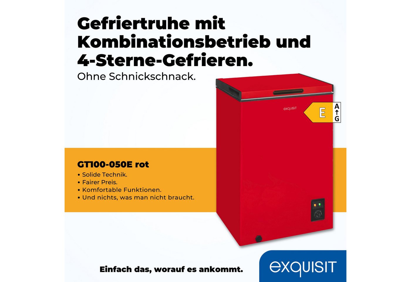 exquisit Gefriertruhe GT100-050E rot, 54,5 cm breit, 99 l, 4*-Gefriertruhe mit ergonomischer Griffmulde – bequem zu öffnen Bild 3